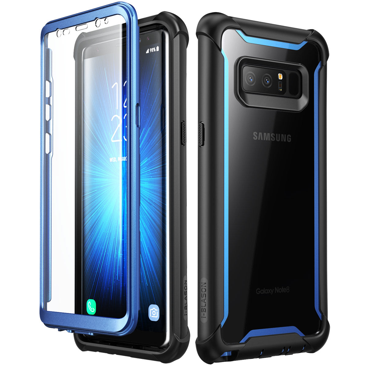 i-Blason Samsung Galaxy Note 8 case [Ares Series] Full-body Rugged Clear Bumper Case with Built-in Screen Protector for Samsung Galaxy Note 8 2017 Release (Black/Blue)