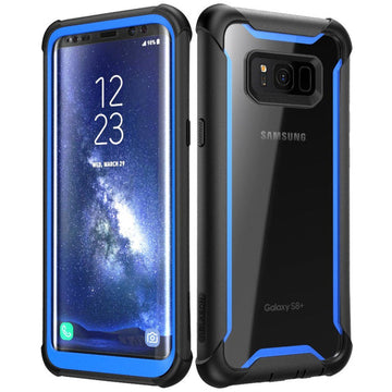 i-Blason Ares Full-Body Rugged Clear Bumper Case with Built-in Screen Protector for Samsung Galaxy S8+ Plus 2017 Release, Black/Blue