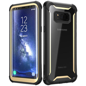 i-Blason Ares Full-Body Rugged Clear Bumper Case with Built-in Screen Protector for Samsung Galaxy S8+ Plus 2017 Release, Black/Gold