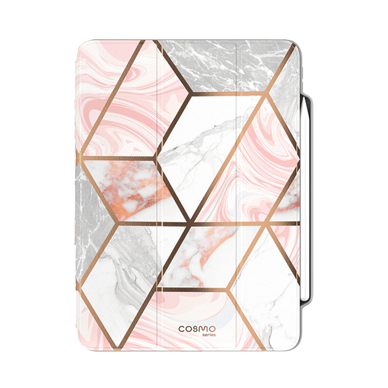 i-Blason Cosmo Case for New iPad Pro 12.9 Inch (2021 2020 2018 Release), Full-Body Trifold Stand Protective Case Smart Cover with Auto Sleep/Wake & Pencil Holder (Marble)
